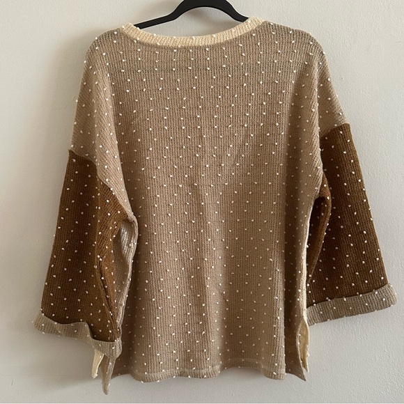 Blu Pepper Brown Beige Polka Dot Sweater Top Size Large - Picture 4 of 5